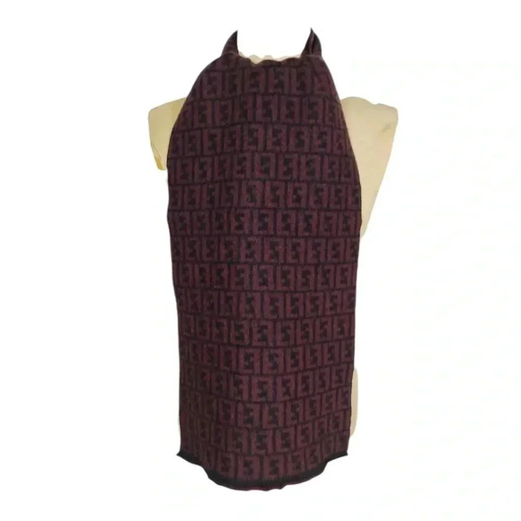 Fendi genuine vintage Maroon / Black Wool winter Scarf Scarves - Picture 1 of 8